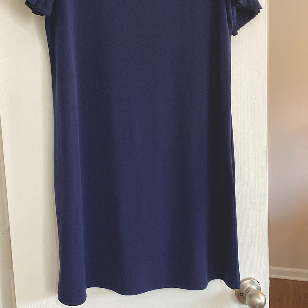 Michael Kors navy blue Shift dress with pleated sleeves. To knee.  Size L. EUC. - Picture 10 of 13